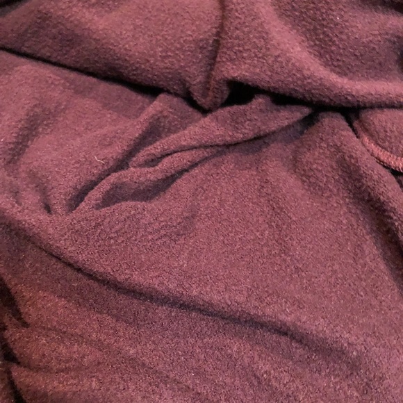 Athleta Tunic Length Hooded Faux Wrap Sweater in Maroon Cowl Neck Tight Knit - Picture 8 of 15